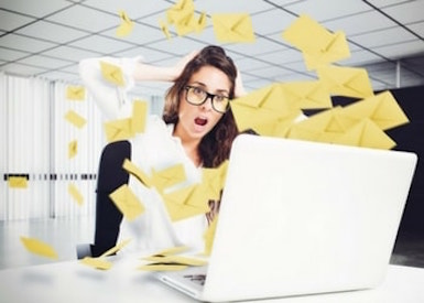 TasklyHub Featured Blog Image Of emails flying out of laptop