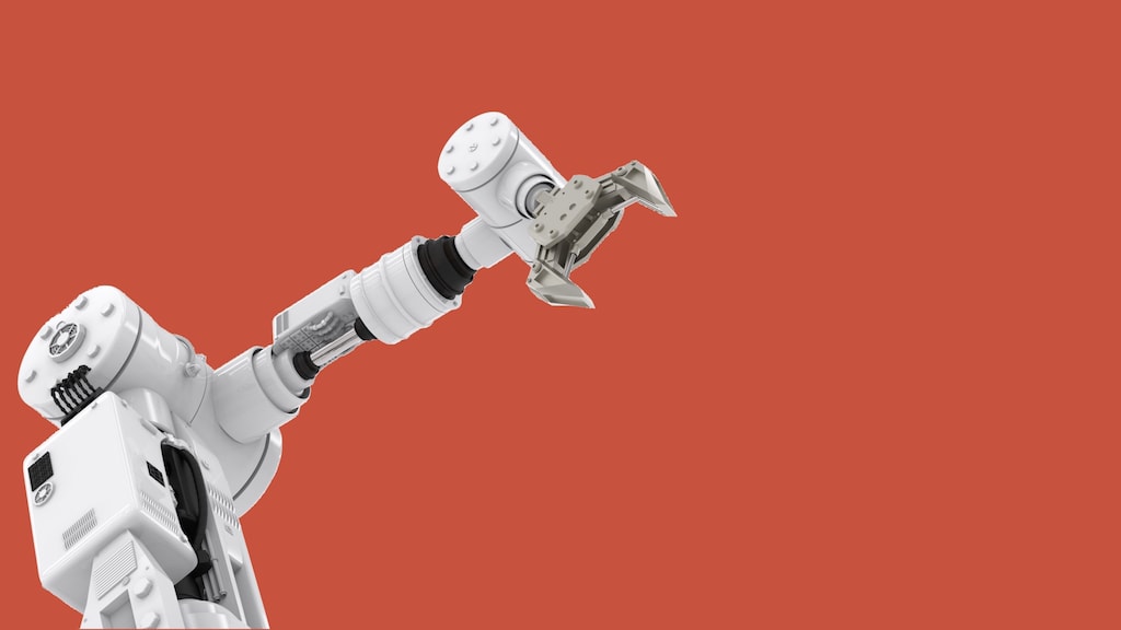 TasklyHub Free Task Management Software For Operations Robotic Arm on Red Background