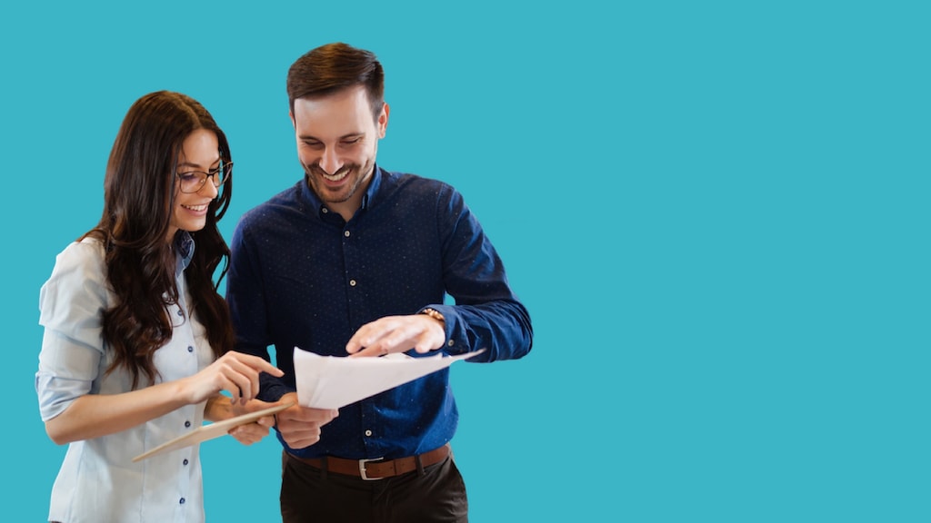 TasklyHub Free Task Management Software Sales Teams - Businessman and businesswoman talking